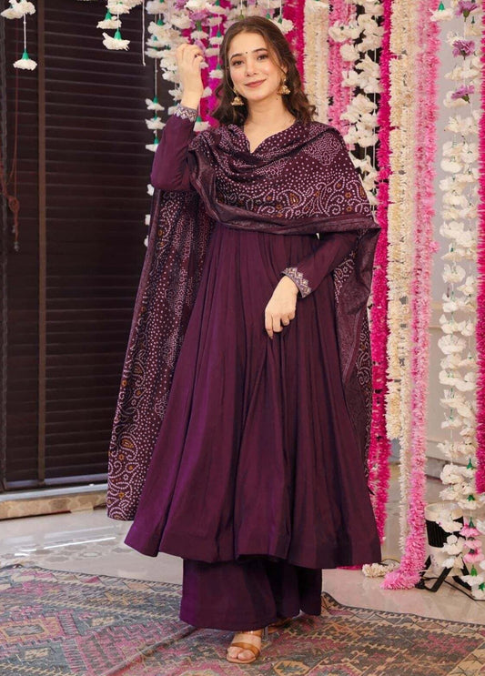 Women's Vichitra Embroidered Kurta Set with Chanderi Printed Dupatta