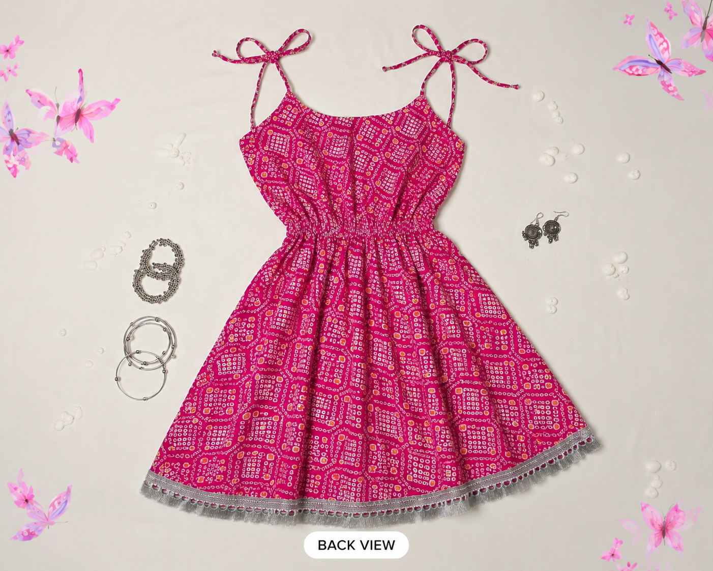 Pink Bandhani Print Cotton Flared Kurti 🌸