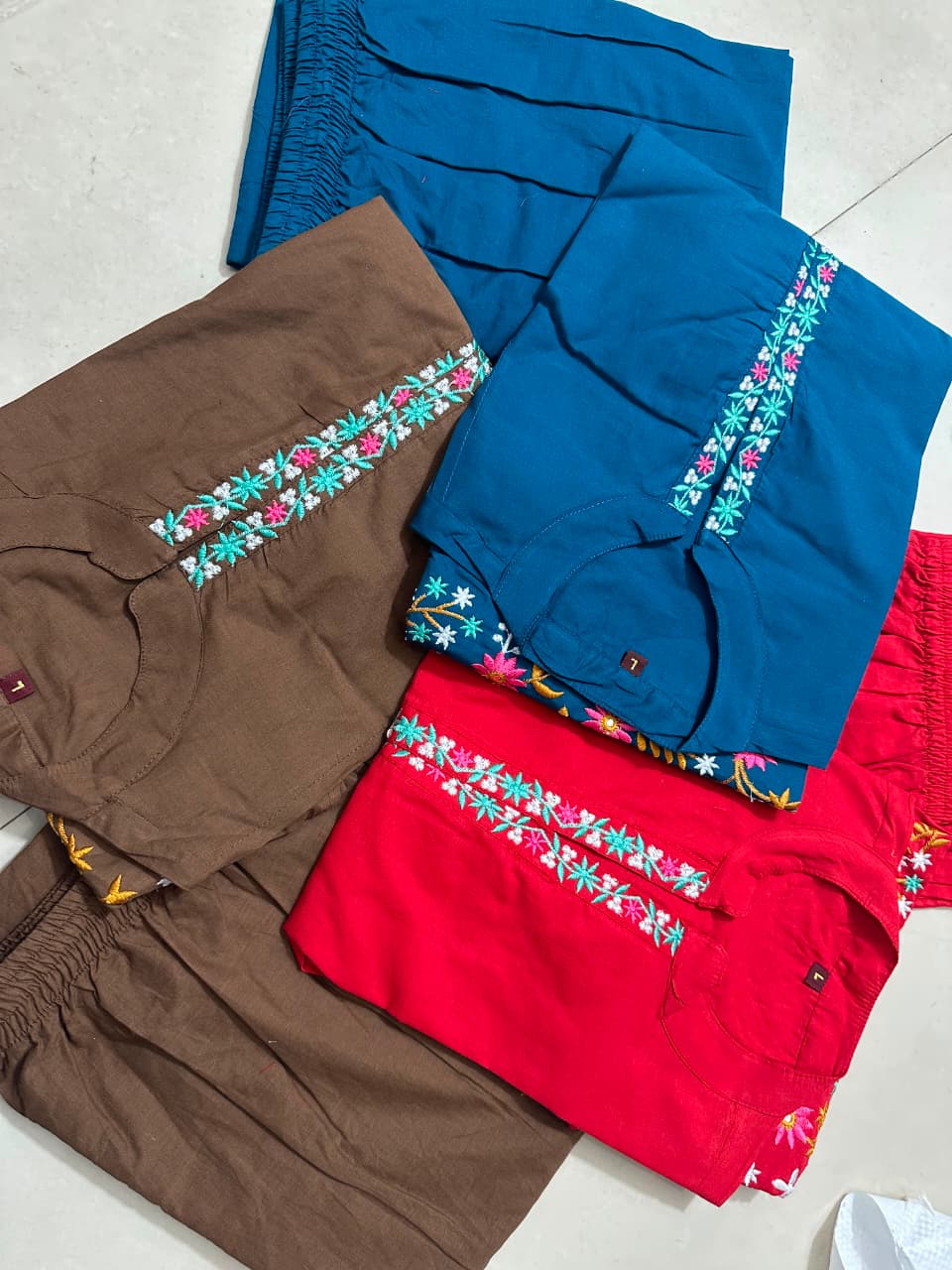 Pure Cotton Embroidered Co-ord Set for Women | Kurti & Pant | Floral Embroidery | Casual & Festive Wear