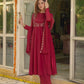 Maroon Embroidered Georgette Anarkali Suit Set with Dupatta