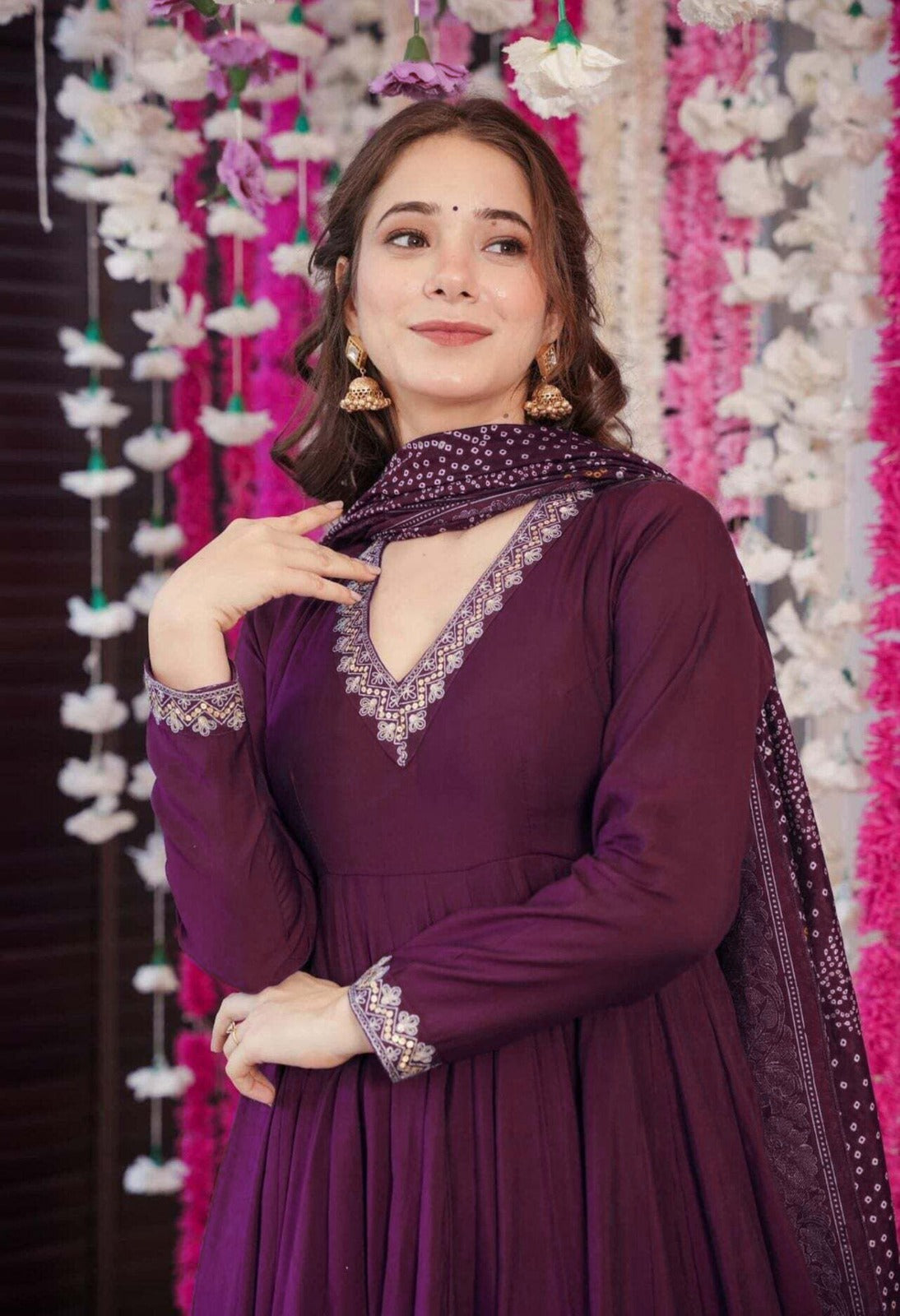 Women's Vichitra Embroidered Kurta Set with Chanderi Printed Dupatta
