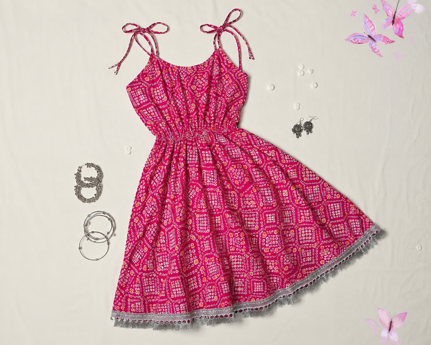Pink Bandhani Print Cotton Flared Kurti 🌸