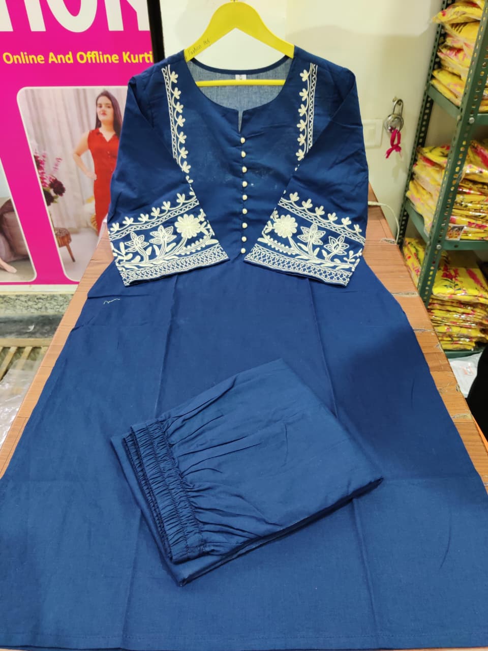 Premium Cotton Aari Work Kurta Palazzo Set for Women | Festive Embroidered Co-Ord Set