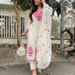 Pure Khadi Cotton Embroidered Kurta Pant Set with Full Dupatta for Women | Off White & Rust | Premium Ethnic Wear