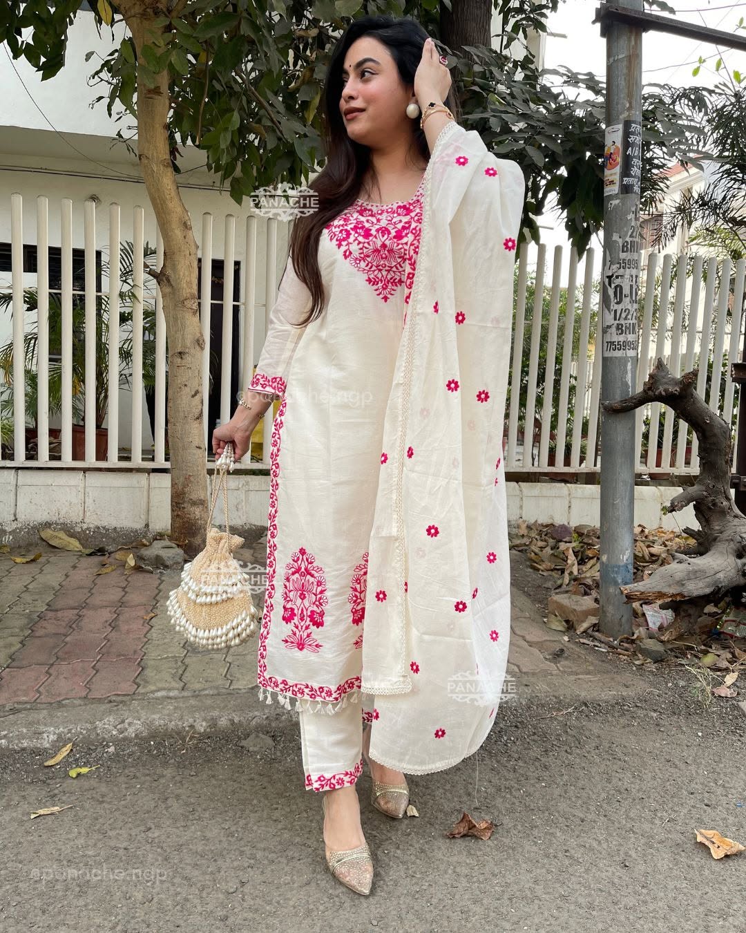 Pure Khadi Cotton Embroidered Kurta Pant Set with Full Dupatta for Women | Off White & Rust | Premium Ethnic Wear