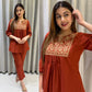 Cotton Embroidered Short Kurta Pant Set
