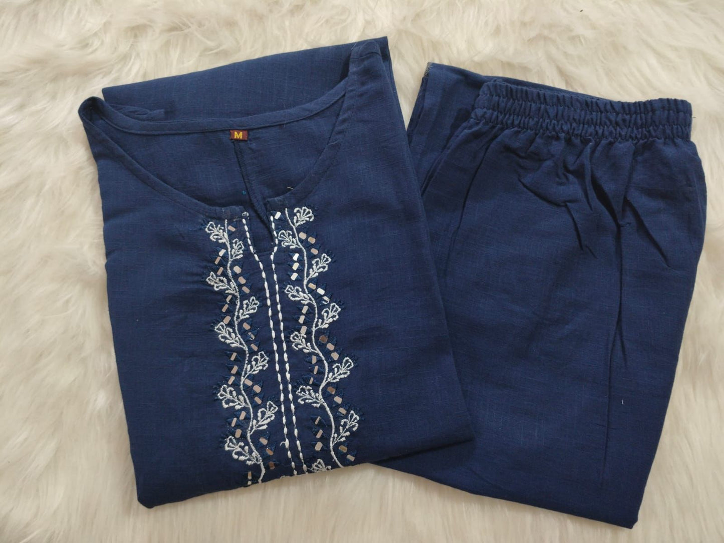 Women’s Cotton Slub Handwork Co-ord Set – Kurti & Pant