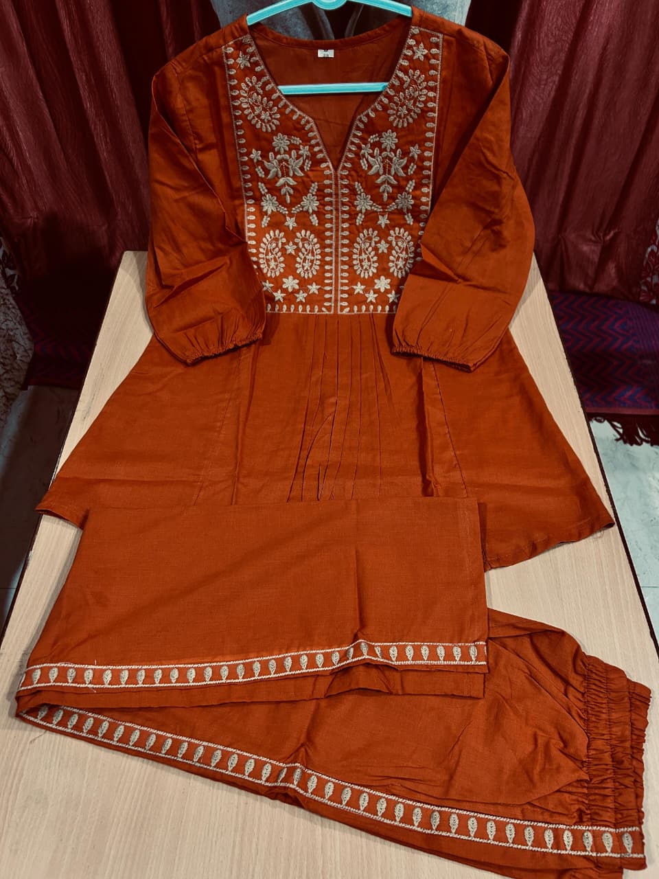 Cotton Embroidered Short Kurta Pant Set