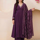 Women's Vichitra Embroidered Kurta Set with Chanderi Printed Dupatta