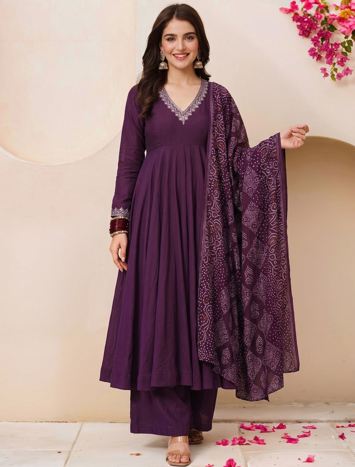 Women's Vichitra Embroidered Kurta Set with Chanderi Printed Dupatta