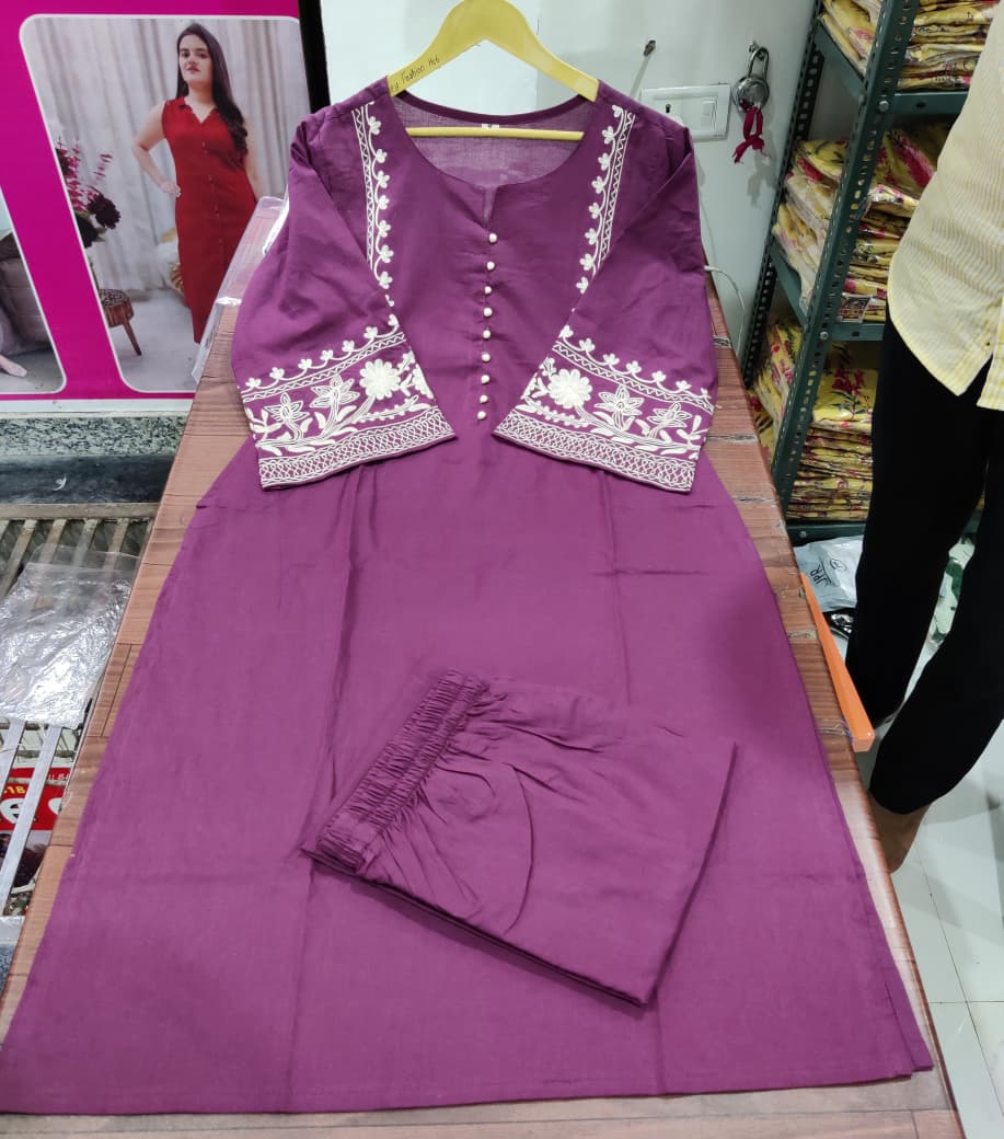 Premium Cotton Aari Work Kurta Palazzo Set for Women | Festive Embroidered Co-Ord Set