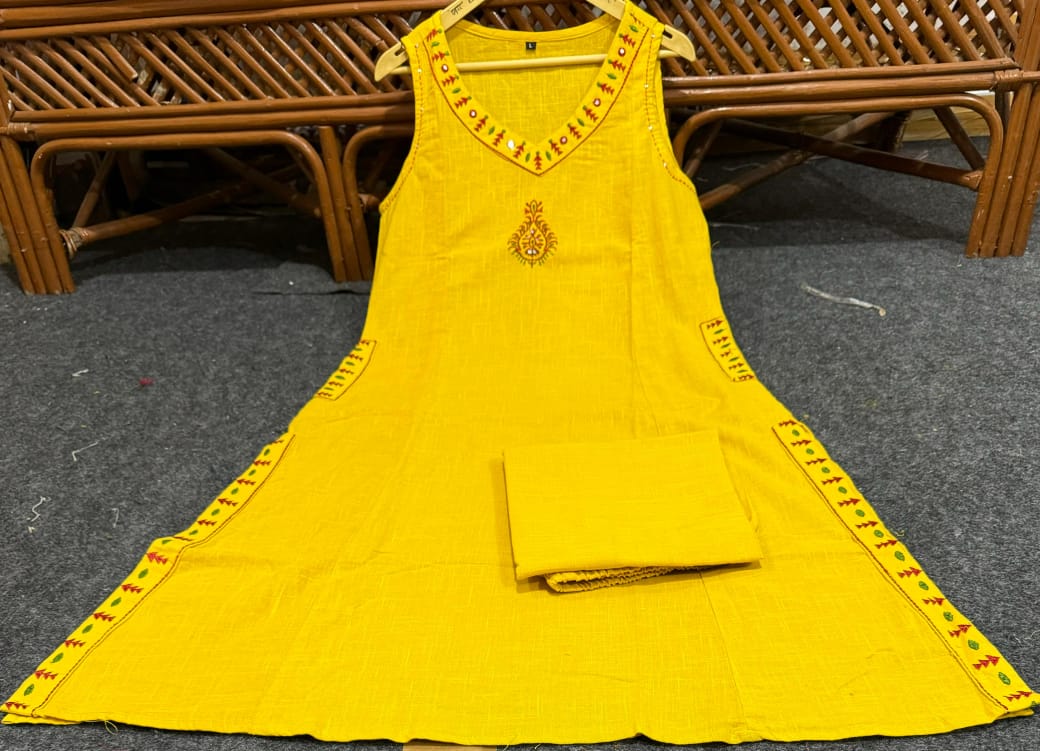 Premium Cotton Slub Embroidered Kurta Palazzo Set