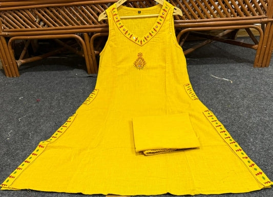 Premium Cotton Slub Embroidered Kurta Palazzo Set