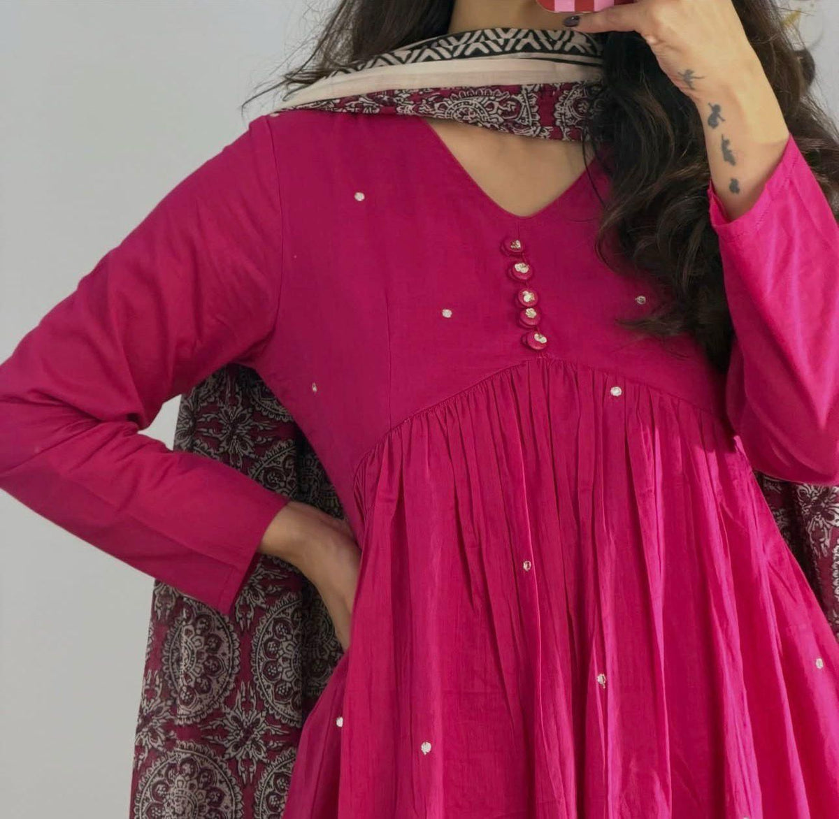 Premium A-Line Cotton Kurta Set with Jaipur Printed Mulmul Dupatta for Women