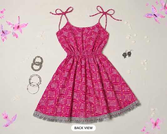 Pink Bandhani Print Cotton Flared Kurti 🌸