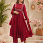 Maroon Embroidered Georgette Anarkali Suit Set with Dupatta