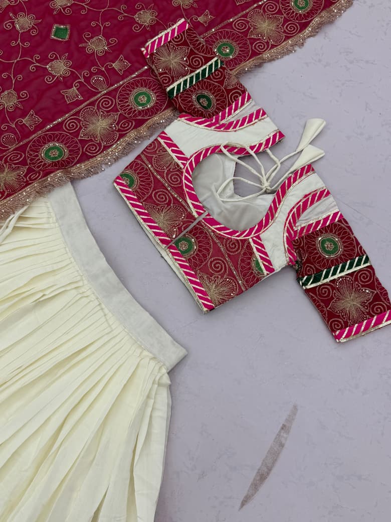 Navratri Special Pink & Ivory Embroidered Lehenga Choli Set with Dupatta