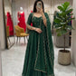 Emerald Green Sparkling Georgette Anarkali Gown | Velora