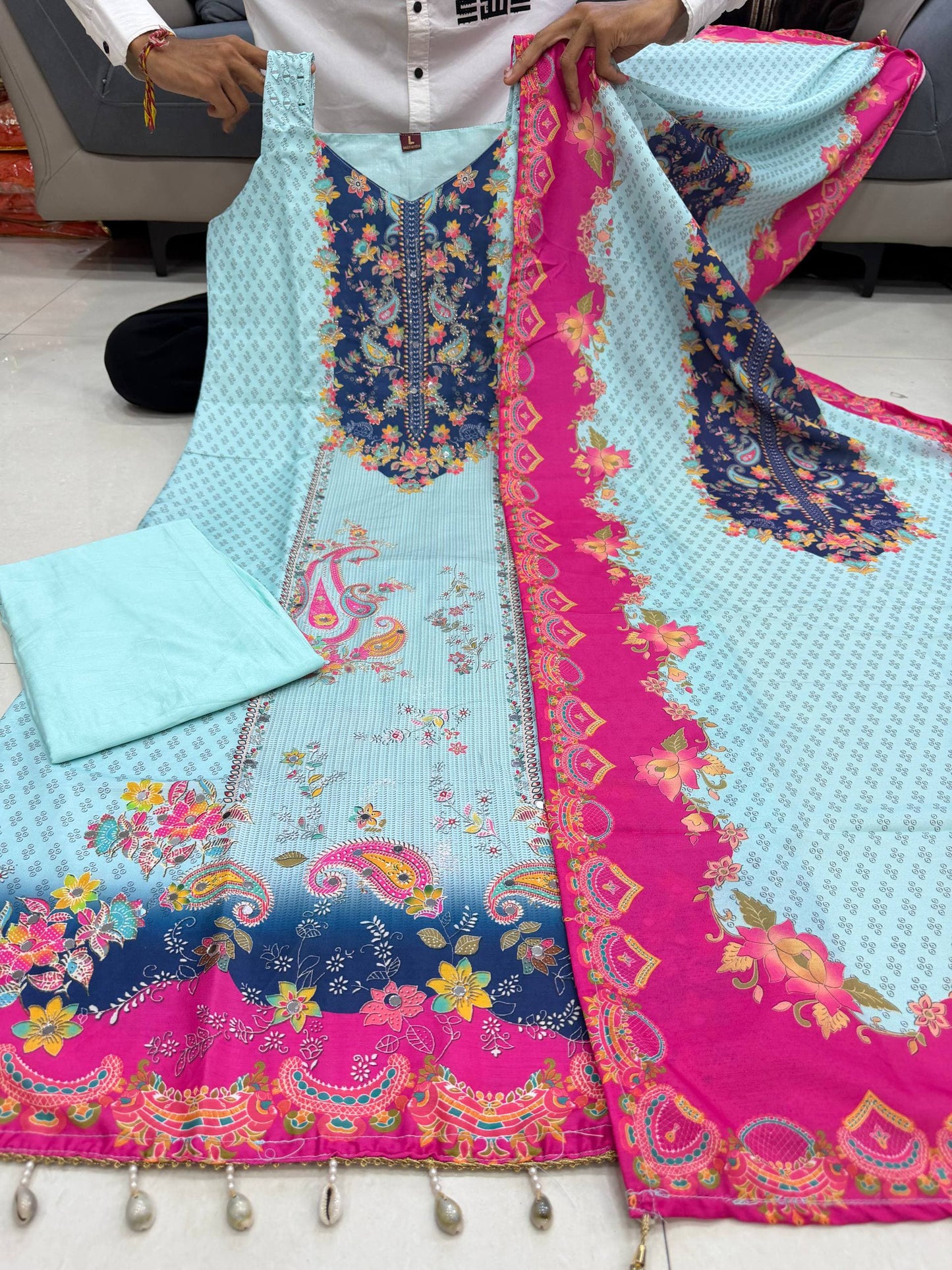 Premium Berry Silk Sleeveless Kurta Pant & Dupatta Set with Designer Bracelet