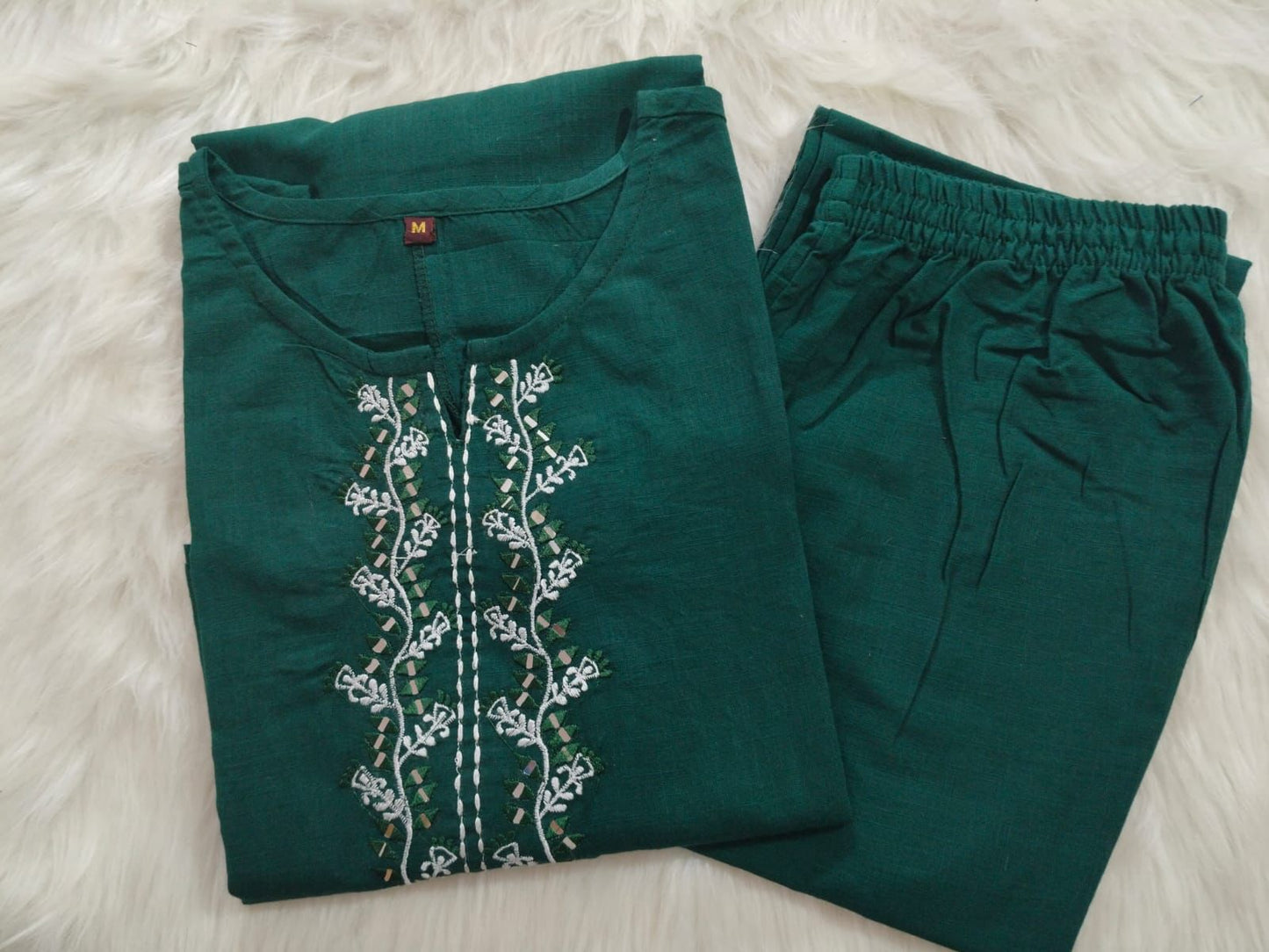 Women’s Cotton Slub Handwork Co-ord Set – Kurti & Pant