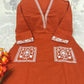 Women's Cotton Slub Embroidered Kurta Pant Set | Office & Casual Wear | V-neck