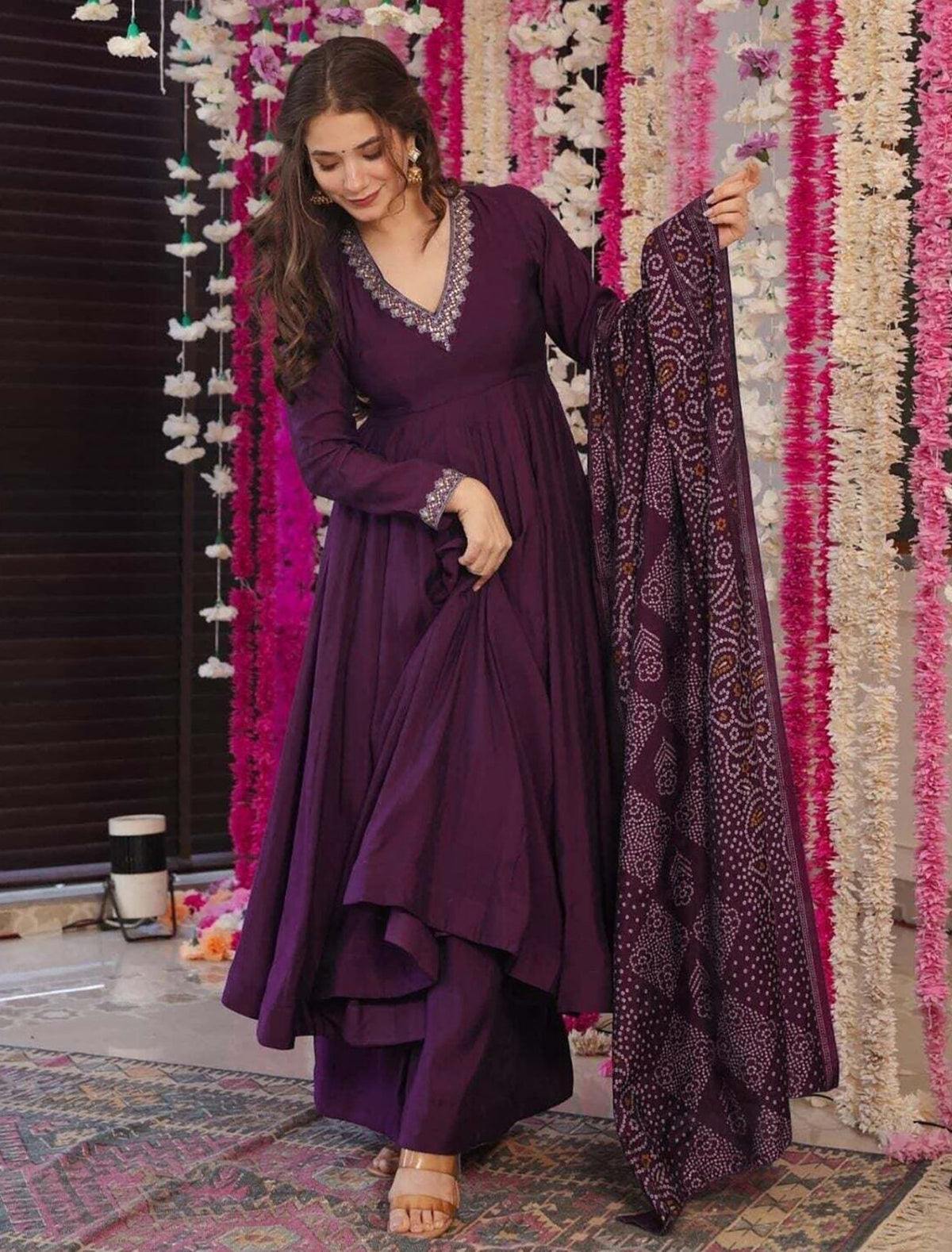 Women's Vichitra Embroidered Kurta Set with Chanderi Printed Dupatta
