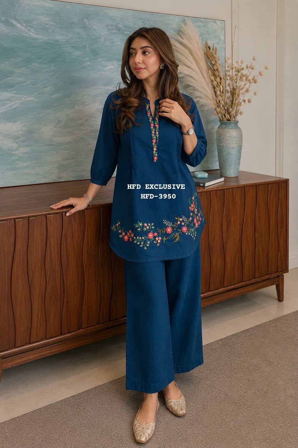 Pure Cotton Embroidered Co-ord Set for Women | Kurti & Pant | Floral Embroidery | Casual & Festive Wear