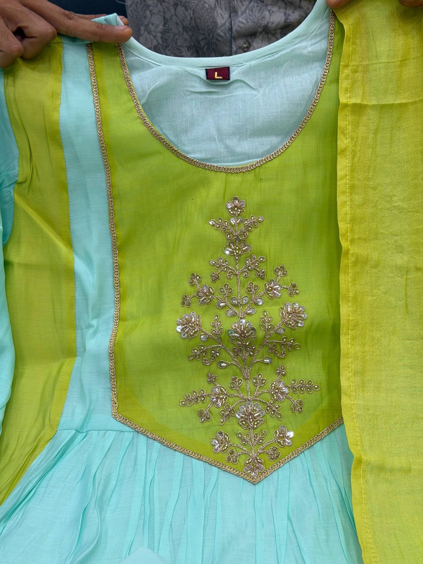 Pure Mul Chanderi Embroidered 3-Piece Suit Set with Banarasi Dupatta
