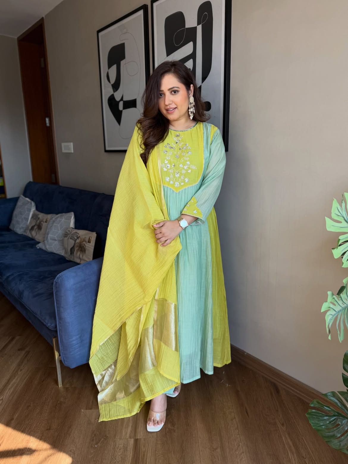 Pure Mul Chanderi Embroidered 3-Piece Suit Set with Banarasi Dupatta