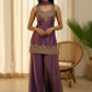 Purple Fendy Satin Embroidered Kurta Palazzo Set with Dupatta