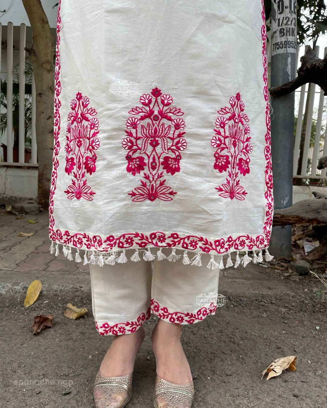 Pure Khadi Cotton Embroidered Kurta Pant Set with Full Dupatta for Women | Off White & Rust | Premium Ethnic Wear