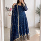 Navy Blue Designer Embroidered Sequins Gown Set with Dupatta & Pant