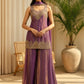Purple Fendy Satin Embroidered Kurta Palazzo Set with Dupatta