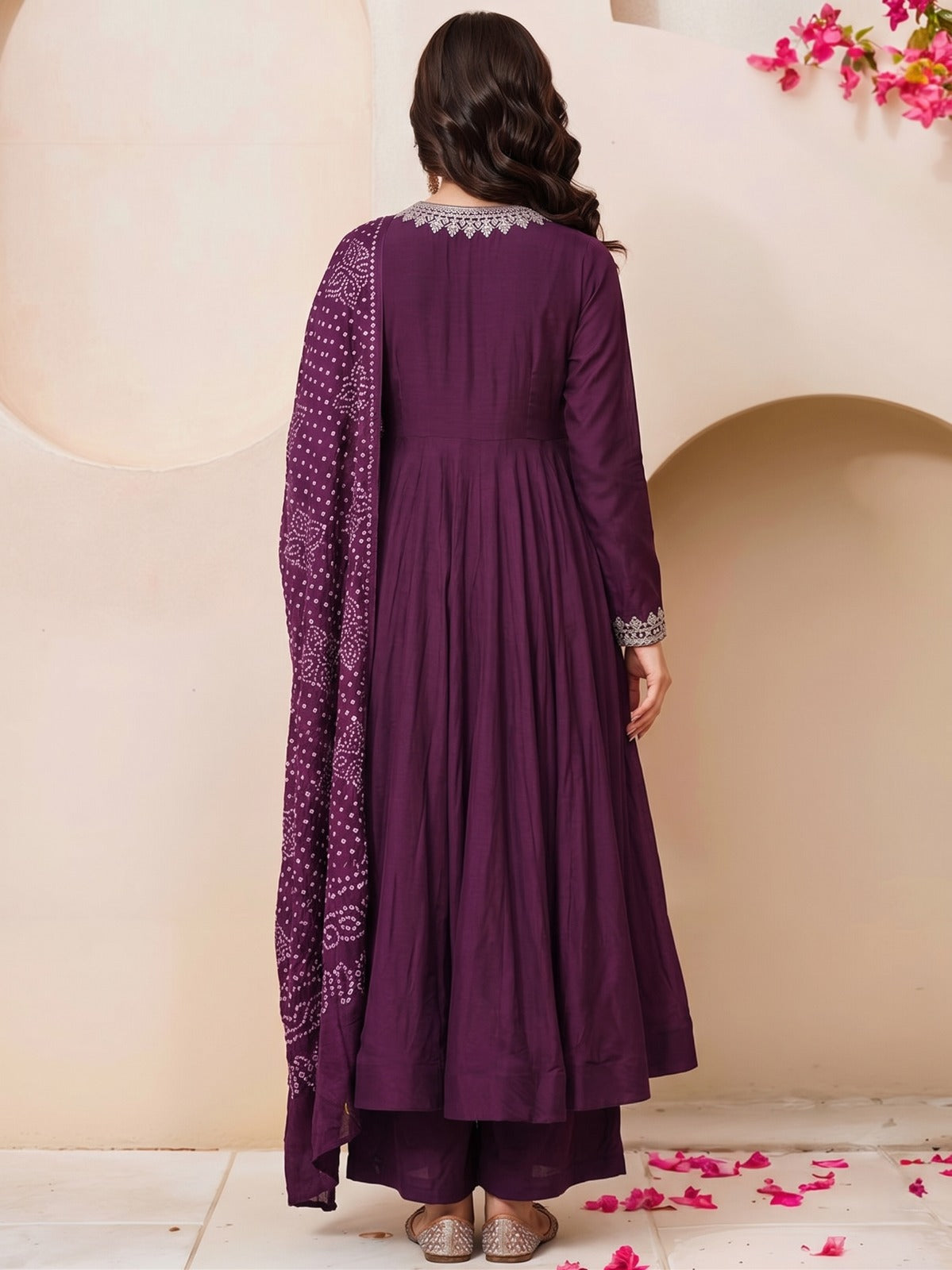 Women's Vichitra Embroidered Kurta Set with Chanderi Printed Dupatta
