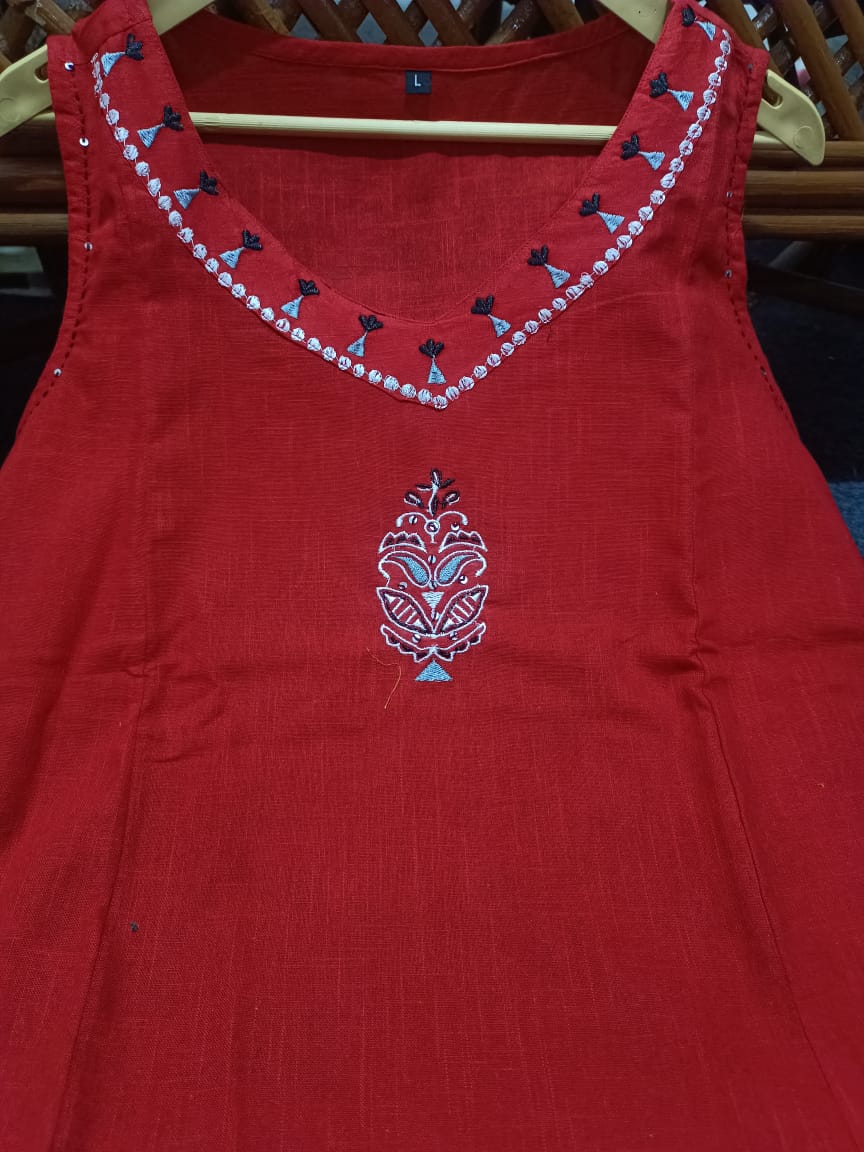 Premium Cotton Slub Embroidered Kurta Palazzo Set