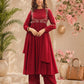 Maroon Embroidered Georgette Anarkali Suit Set with Dupatta