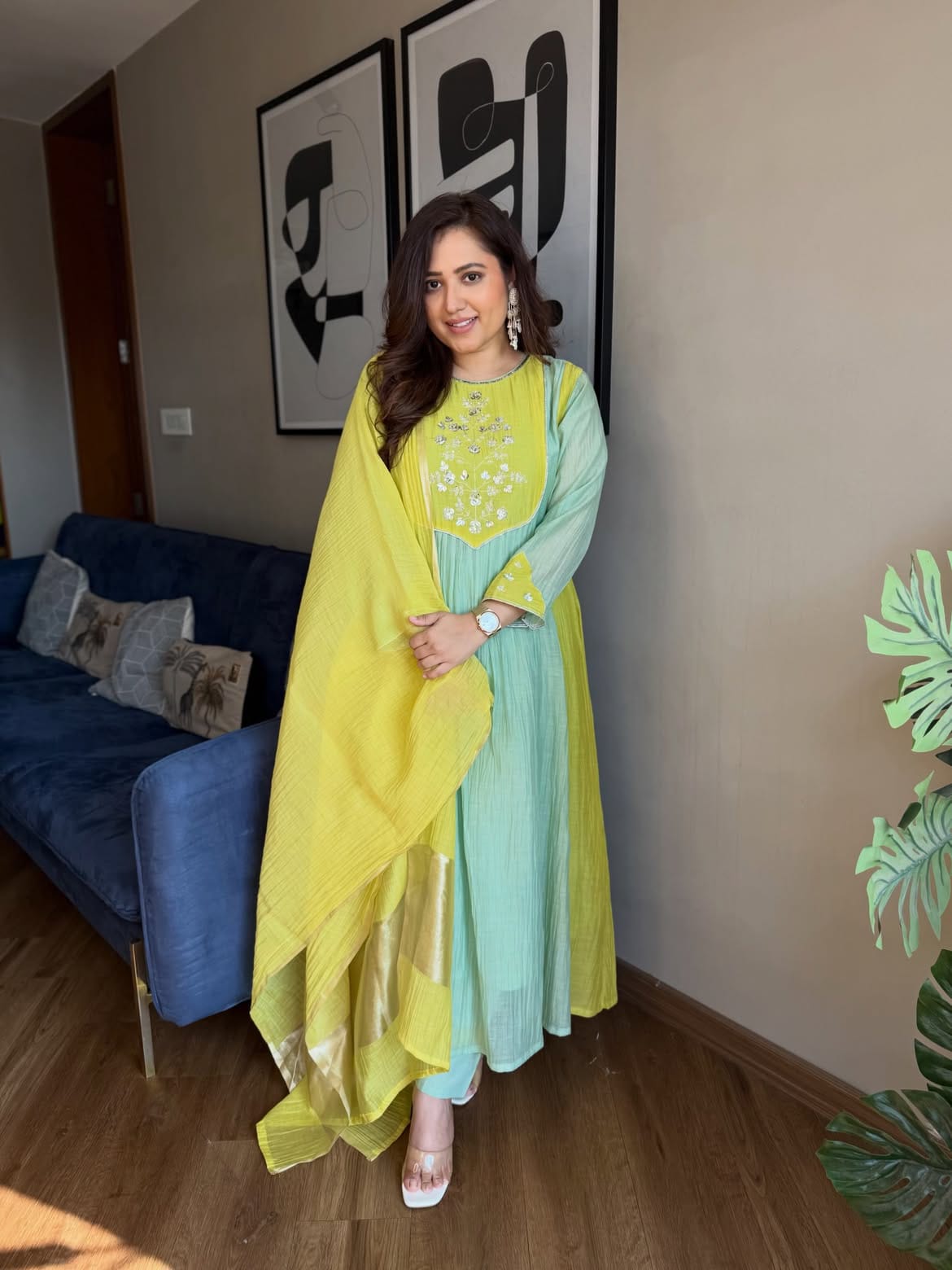 Pure Mul Chanderi Embroidered 3-Piece Suit Set with Banarasi Dupatta
