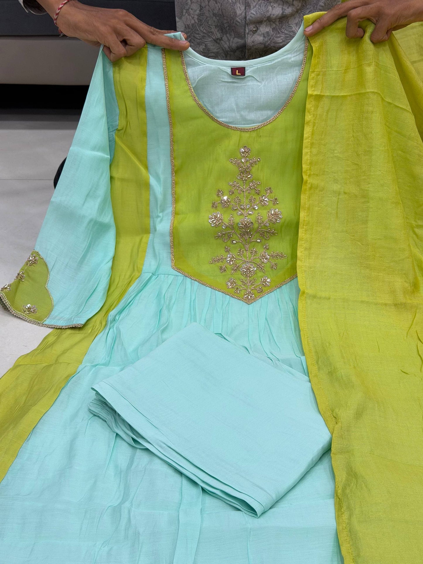 Pure Mul Chanderi Embroidered 3-Piece Suit Set with Banarasi Dupatta