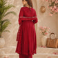 Maroon Embroidered Georgette Anarkali Suit Set with Dupatta