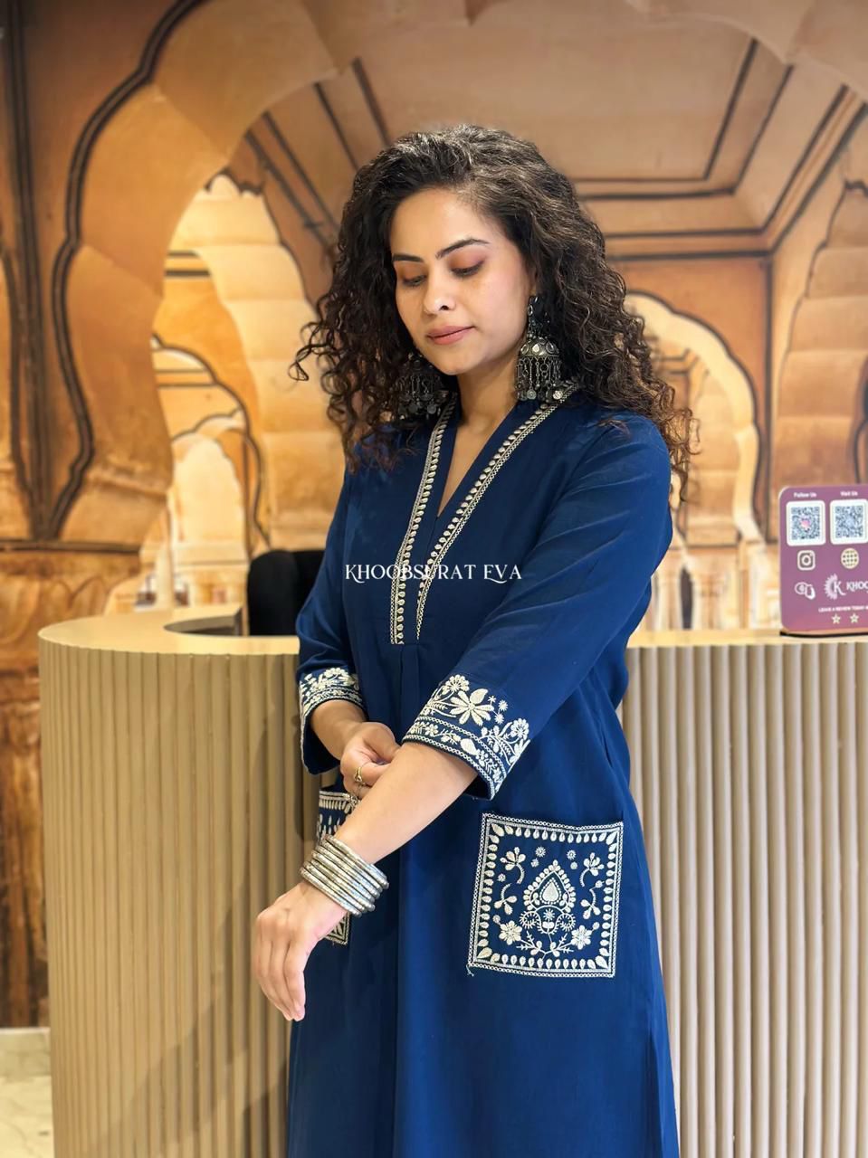 Women's Cotton Slub Embroidered Kurta Pant Set | Office & Casual Wear | V-neck