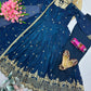 Navy Blue Designer Embroidered Sequins Gown Set with Dupatta & Pant