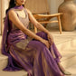 Purple Fendy Satin Embroidered Kurta Palazzo Set with Dupatta