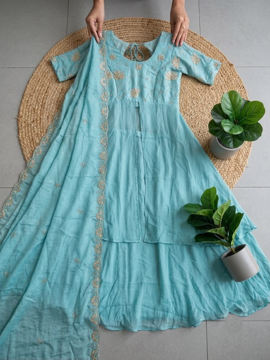 ATHIYA Blue Festive Embroidered Suit Set for Women | Rangoli Crush