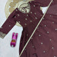 Designer Chinon Silk Party Wear Gown Set with Dupatta & Pant – Wine Brown
