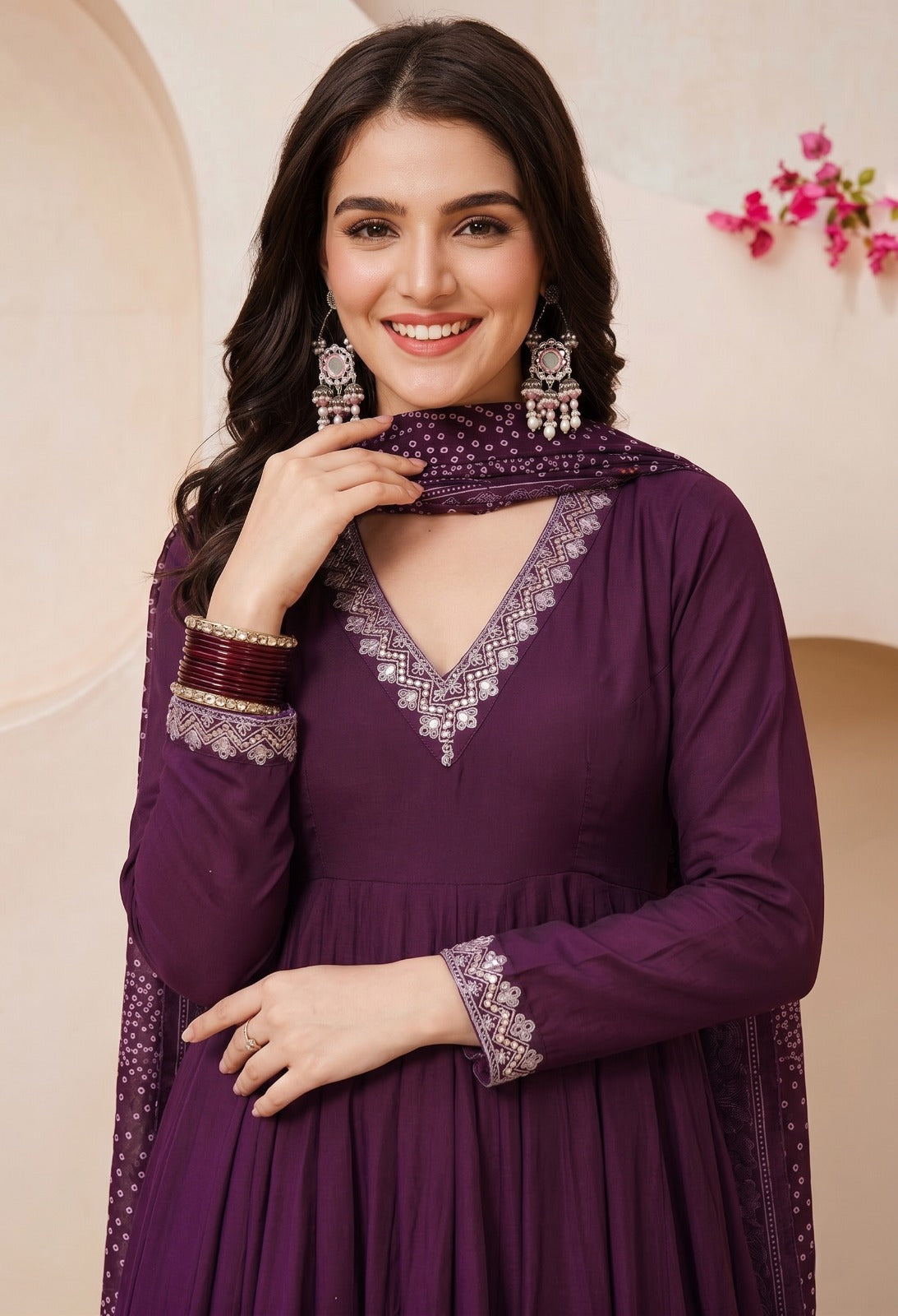 Women's Vichitra Embroidered Kurta Set with Chanderi Printed Dupatta