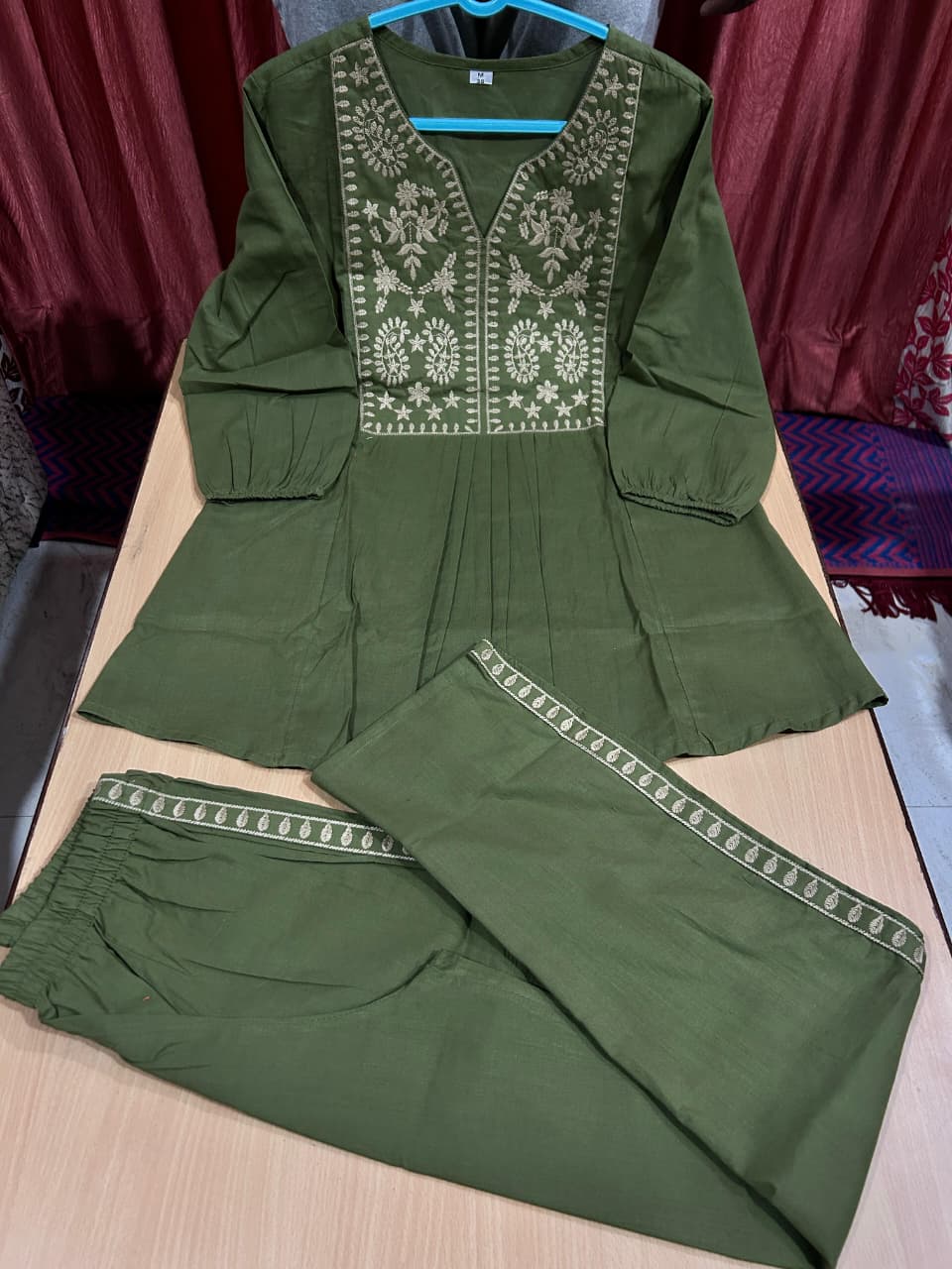 Cotton Embroidered Short Kurta Pant Set