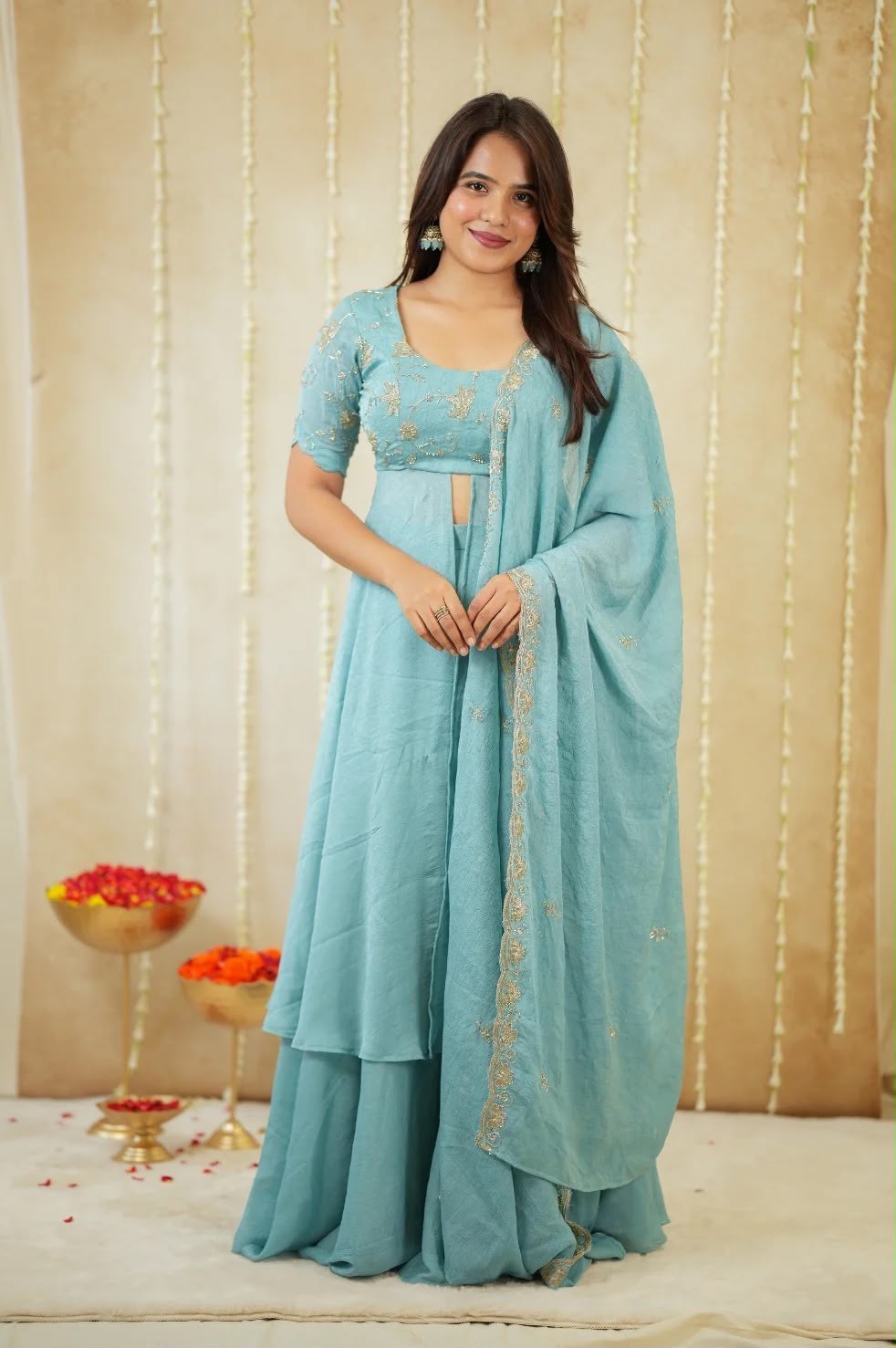 ATHIYA Blue Festive Embroidered Suit Set for Women | Rangoli Crush