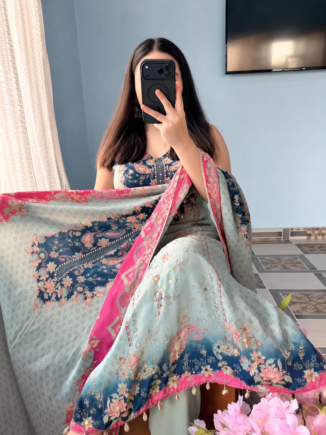 Premium Berry Silk Sleeveless Kurta Pant & Dupatta Set with Designer Bracelet