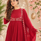 Maroon Embroidered Georgette Anarkali Suit Set with Dupatta