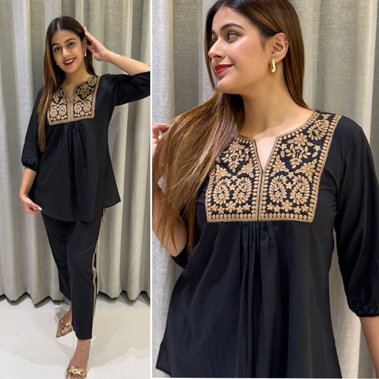 Cotton Embroidered Short Kurta Pant Set